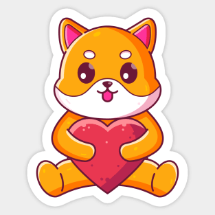 Cute shiba inu sitting hugging love Sticker